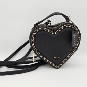 Aldo Black Heart Shaped Crossbody Bag Backpack Gold Chain Valentines Day Purse